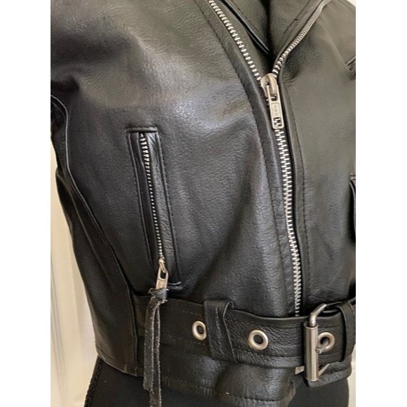 'BIKERS LEATHER STUFF ' BLACK Zippered, Studded Leather Jacket Girls/Tween (L) - Picture 5 of 12